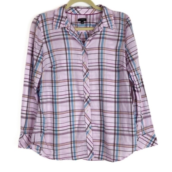 Talbots Cotton Plaid Pink and Blue Lightweight Buttoned Long Sleeve Top - Picture 2 of 15